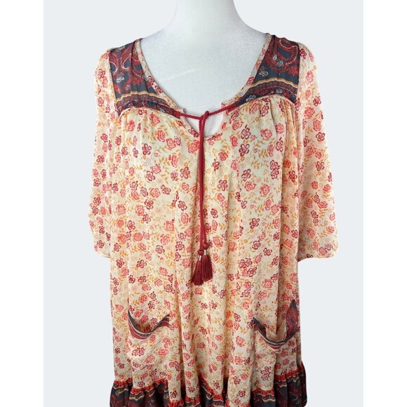 Free People Babydoll Swing Boho Floral Print Tunic Dress Womens Small - Picture 10 of 13